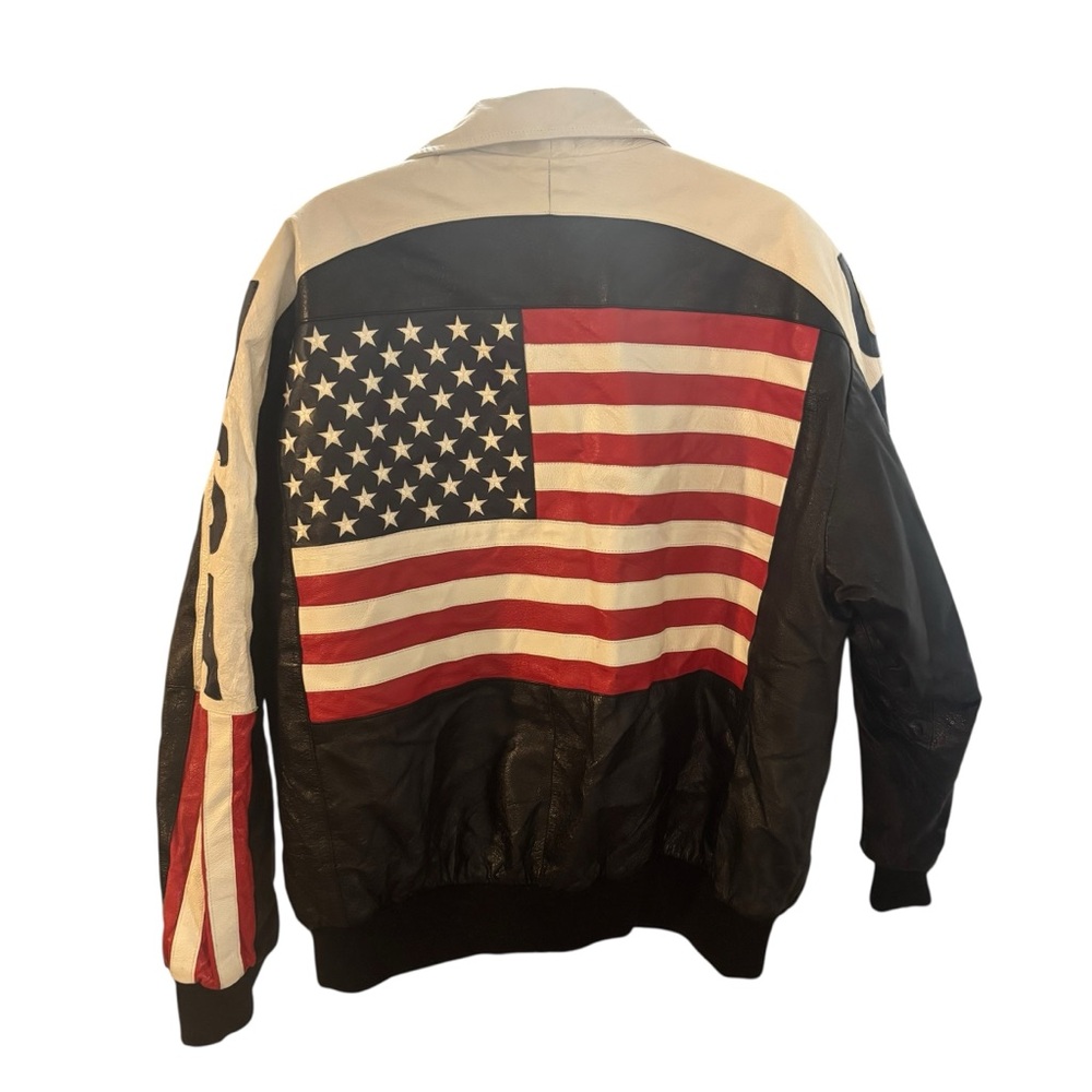 Vintage Michael Hoban Patriot USA American Flag Leather Bomber Varsity Jacket